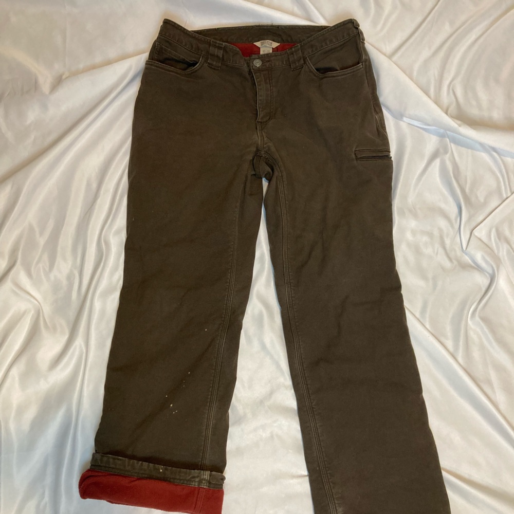 Duluth Trading Co Fleece-Lined Pants Womens size 12x31 Brown Small stain.